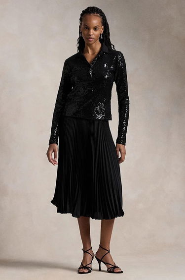 Поло тениска Polo by Ralph Lauren Sequined Long Sleeve Polo Shirt Черно | 211955429, 2