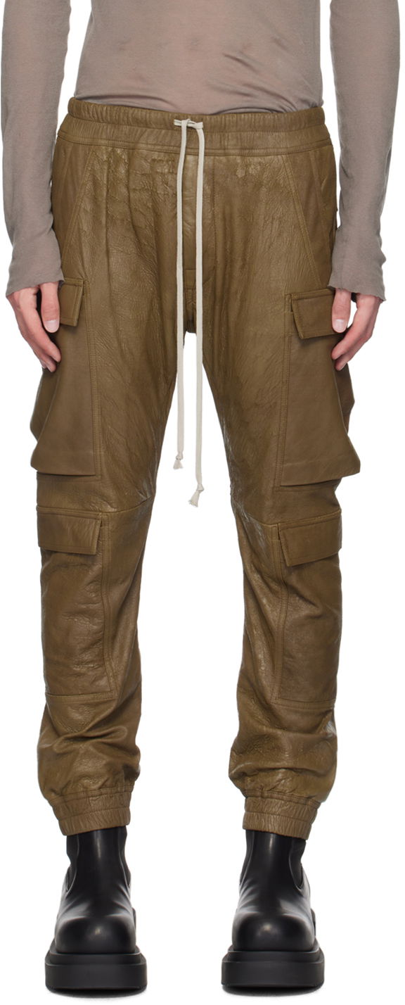 Панталони Rick Owens Brown Mastodon Megacargo Leather Pants Кафяво | RU02D6337 LBA