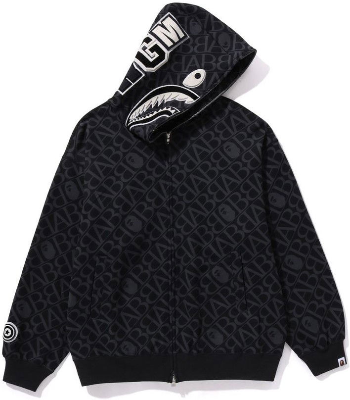 Суитчър BAPE Bape Sport Monogram Shark Full Zip Hoodie Black Черно | 1J80115054-BLK, 0