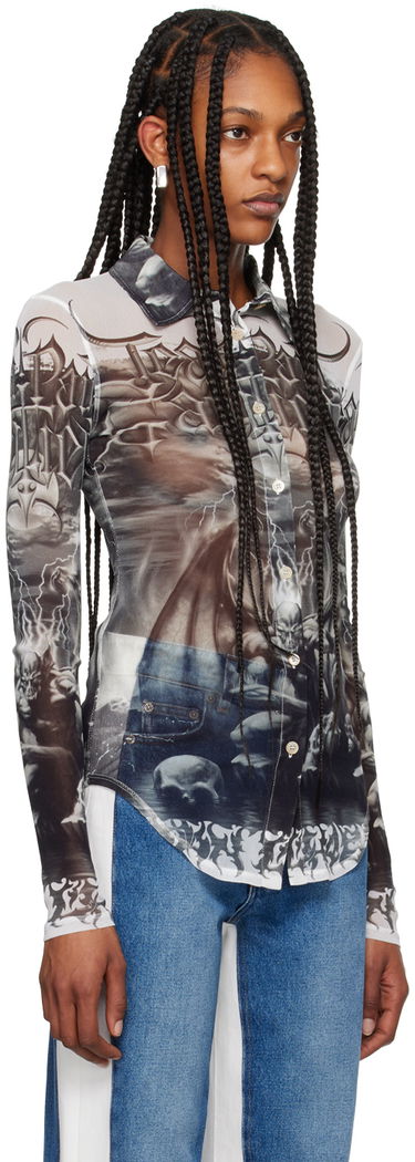 Риза Jean Paul Gaultier Jean Paul Gaultier 'The Diablo' Print Mesh Shirt Бяло | 24/25-U-CH015-T546-0100, 3