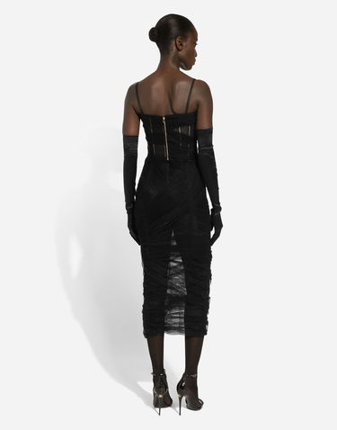 Pокля Dolce & Gabbana Tulle Calf-length Corset Dress With Draping Черно | F6DJYTHLUACN0000, 3