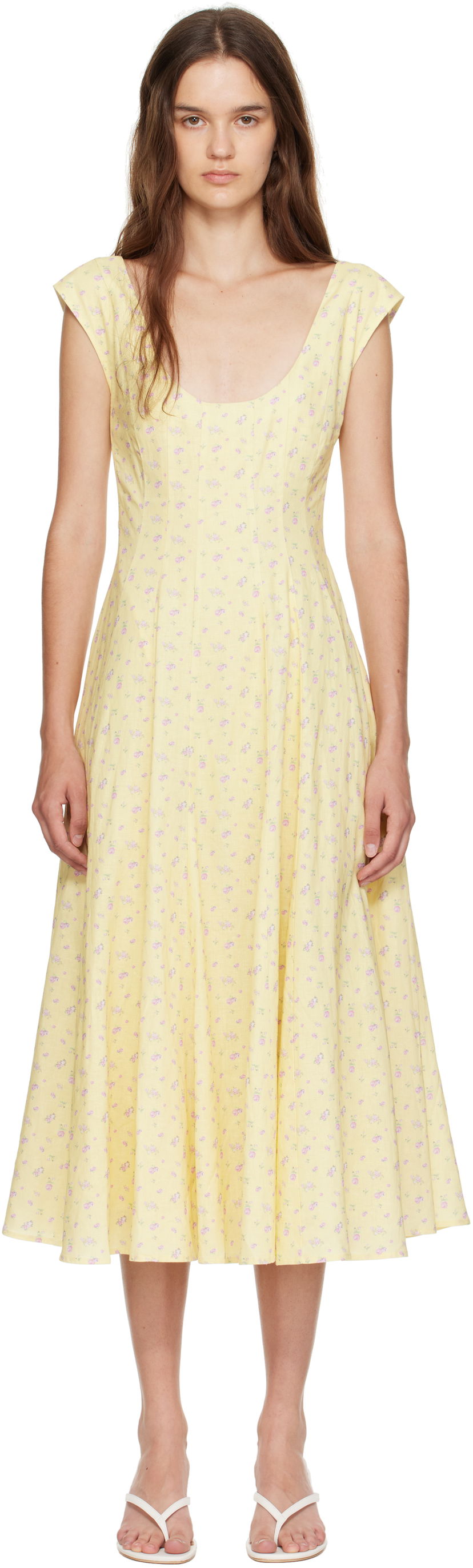 Pокля GUIZIO Guizio Leila Floral Midi Dress Жълто | P25404W085