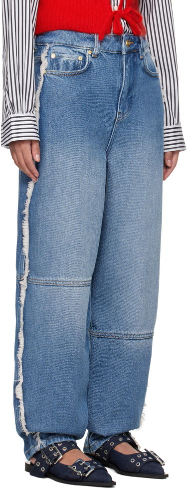 Дънки GANNI Ganni Stary Frayed Wide-Leg Jeans Синьо | J1602, 1