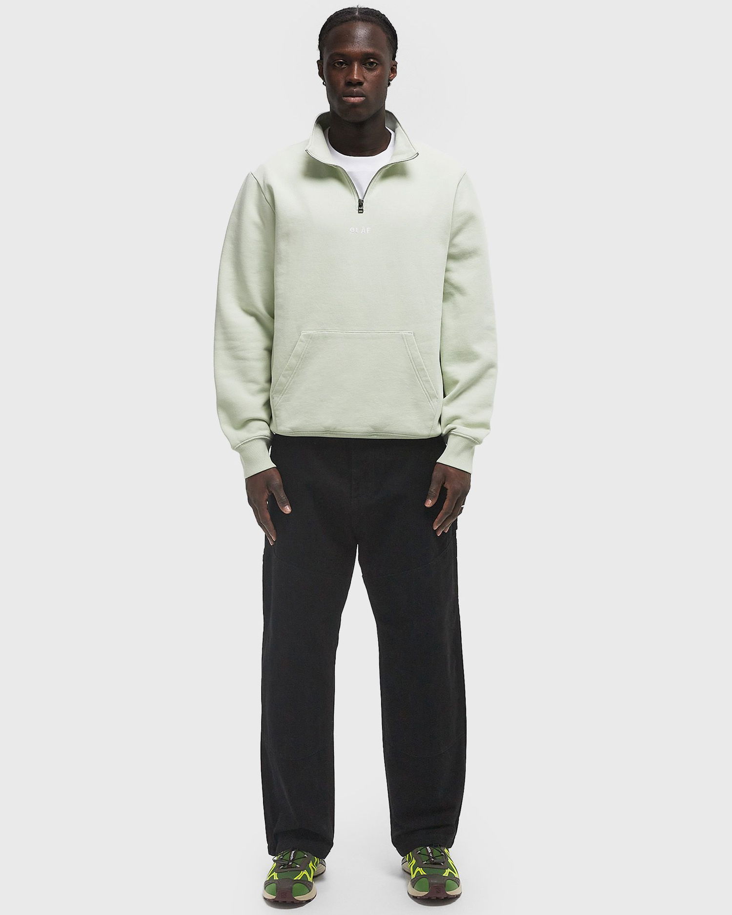 Суитчър ØLÅF OLAF Block Zip Mock Neck Sweatshirt XL Зелено | M200201-PALE-GREEN, 1