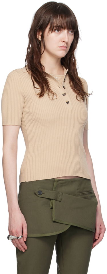 Поло тениска Courrèges Courrèges Ribbed Knit Polo Shirt Бежово | VESMPO029FI0001, 1