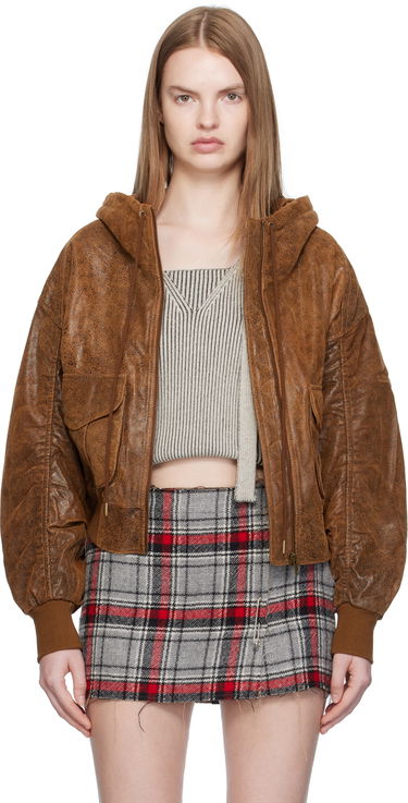 Яке бомбър R13 R13 Shirred Oversized Leather Bomber Jacket Кафяво | R13WR429-R540A, 0