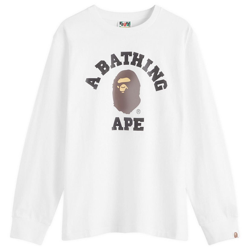 Тениска BAPE Long Sleeve College T-Shirt Бяло | 001LTK801014M-WHT