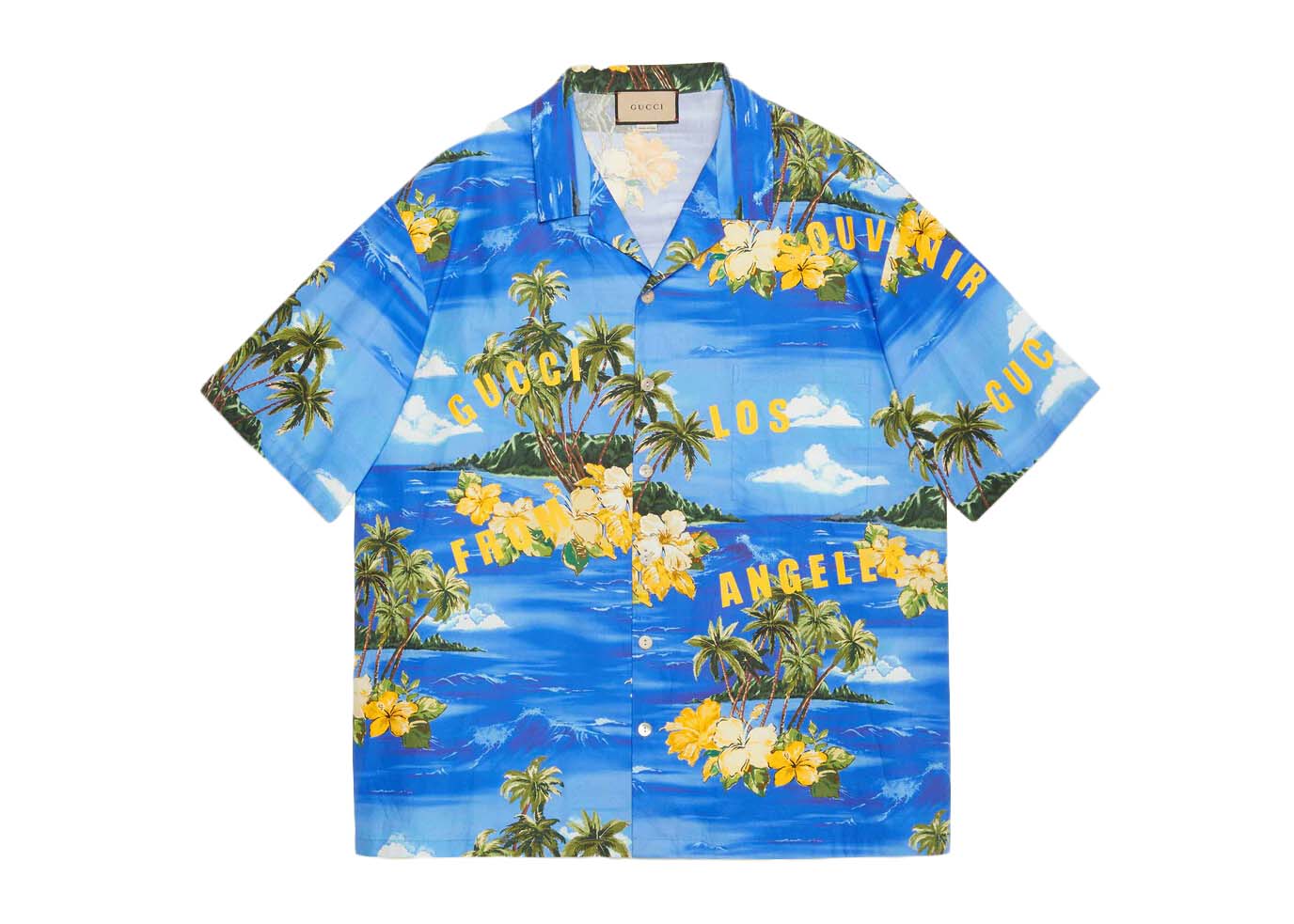 Риза Gucci Printed Cotton Bowling Shirt Синьо | 694125 ZAJSR 4464, 0