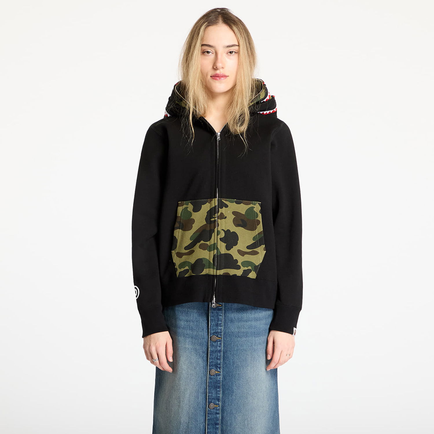 Суитчър BAPE A BATHING APE 1st Camo Shark Full Zip Double Hoodie Черно | 001ZPL301007MBLK, 1