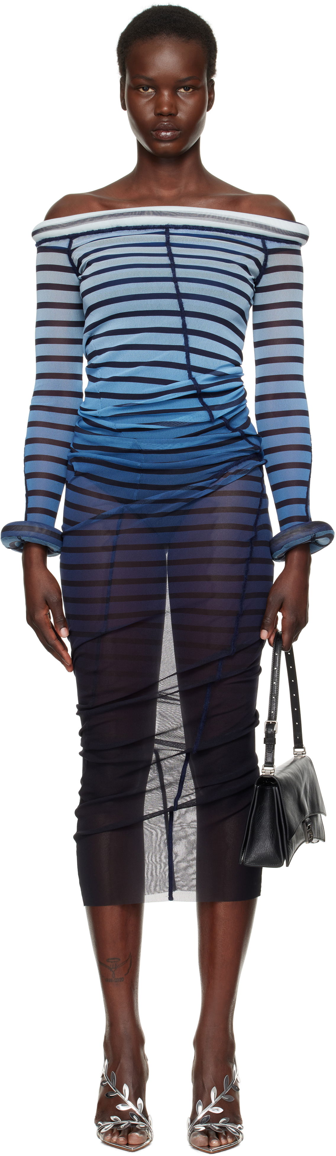 Pокля Jean Paul Gaultier Jean Paul Gaultier 3D Striped Maxi Dress Синьо | 25/33-F-RO294-T575-005956, 0