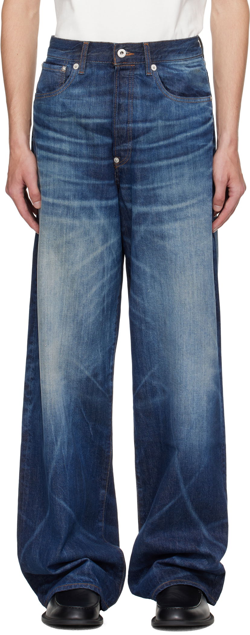 Дънки KENZO Kenzo Paris Turn Up Wide Fit Jeans Синьо | FF65DP4216I7