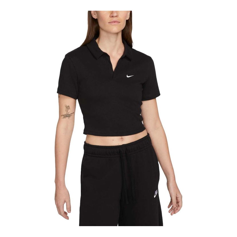 Поло тениска Nike Sportswear Essential Cropped Polo Shirt Черно | DV7885-010