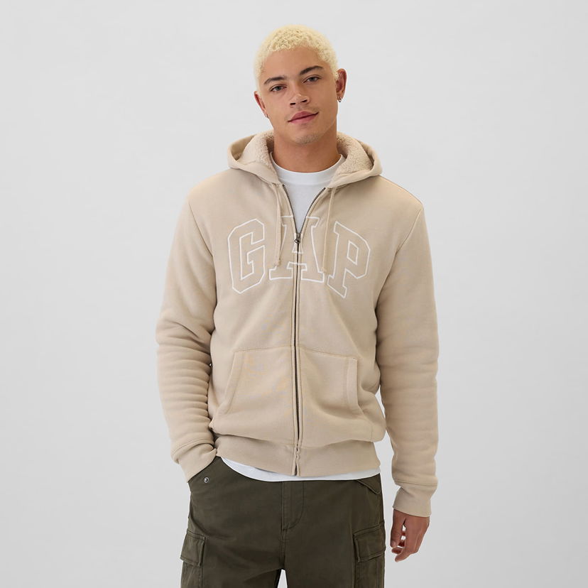 Суитчър GAP Logo Fullzip Sherpa Hoodie Bedrock Бежово | 498248-05