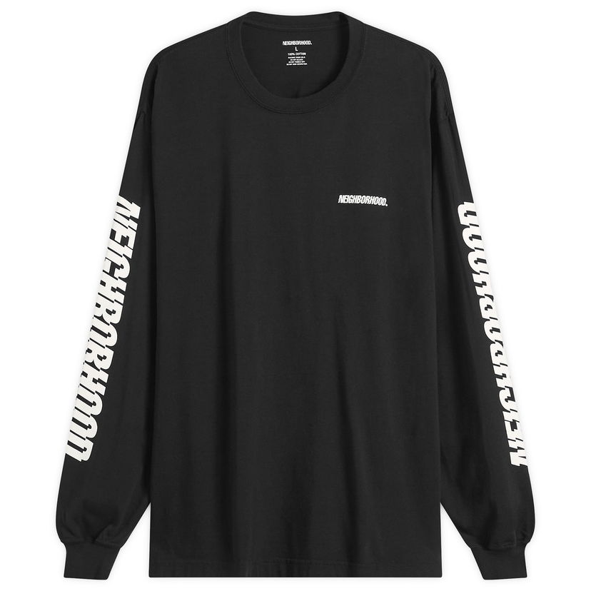 Тениска Neighborhood Distorted Logo Long Sleeve T-Shirt Черно | 252PCNH-LT01-BLK