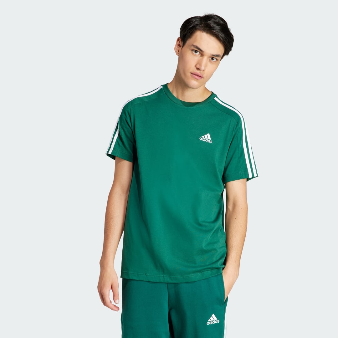 Тениска adidas Performance Sportswear Essentials Single Jersey 3-Stripes Зелено | IS1333, 1
