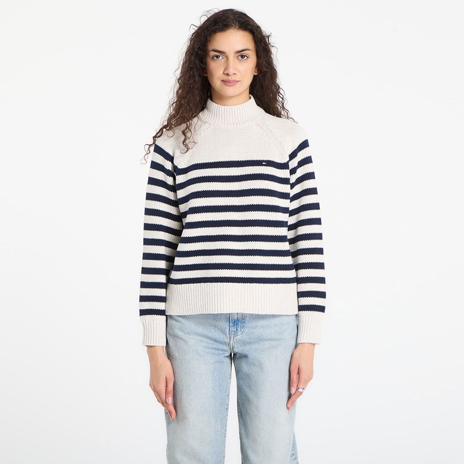 Пуловер Tommy Hilfiger Cotton Blend Mock-Neck Long Sleeve English Stripe Sweater Бежово | WW0WW46759 0AI, 0