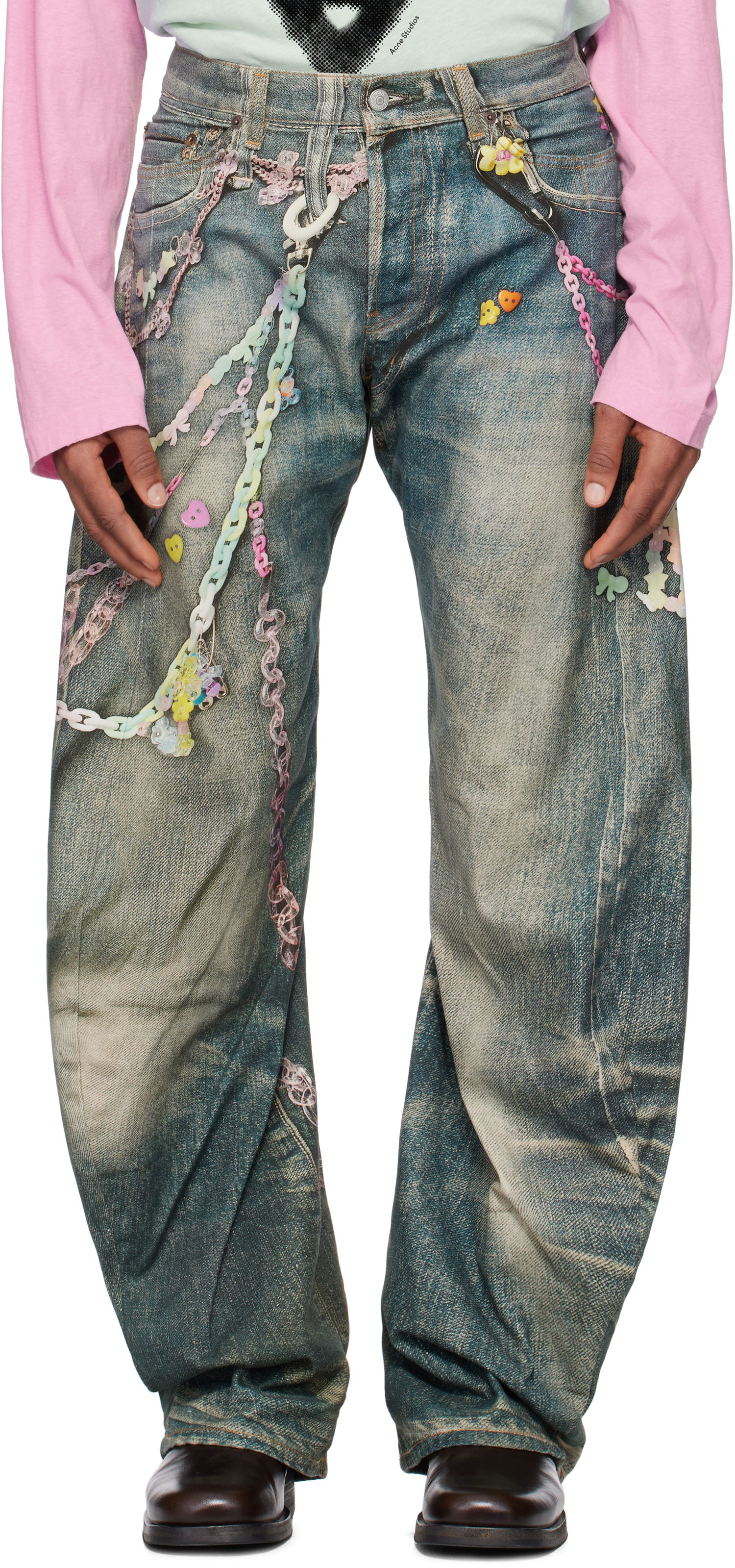Дънки Acne Studios Acne Studios Loose Fit 2006M Embellished Jeans Синьо | BK0659-, 0