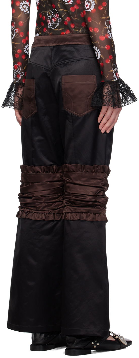 Black Contrast Panel Snap Button Trousers, 2