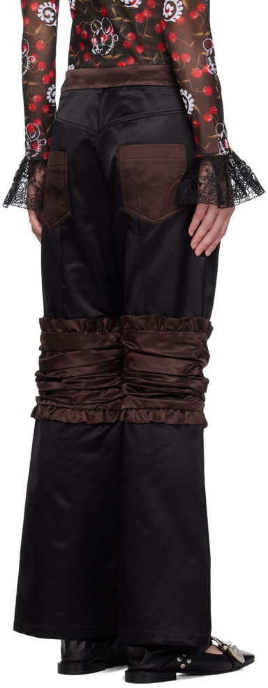 Black Contrast Panel Snap Button Trousers, 2