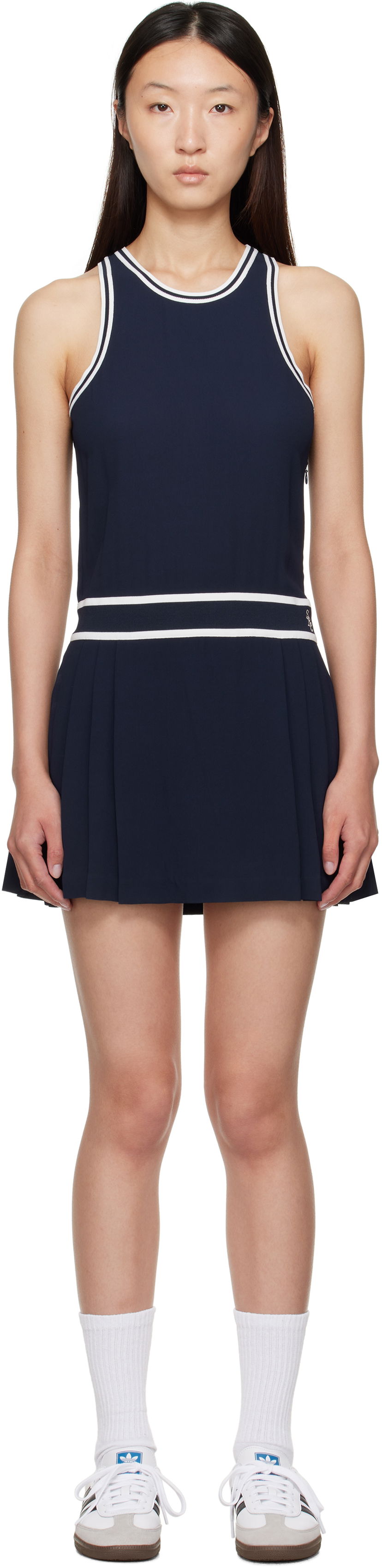 Pокля Sporty & Rich Sleeveless Pleated Phoebe Minidress Тъмно синьо | DR004602302BL83
