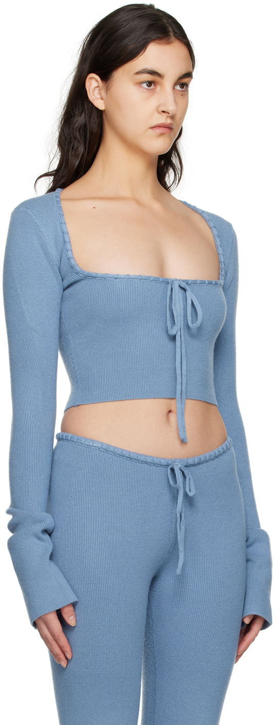 Пуловер GUIZIO Guizio Bow Cropped Knit Sweater Синьо | DGF22K302_BLU, 1