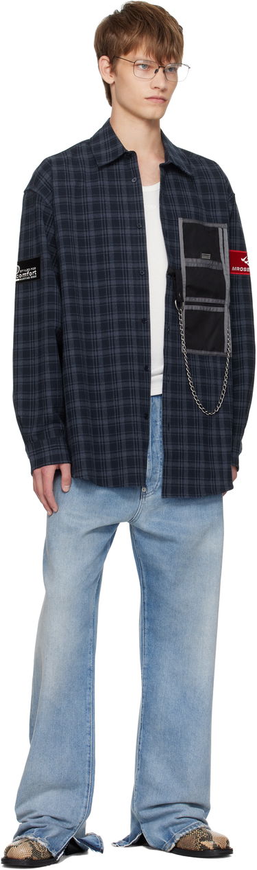 Риза Martine Rose Martine Rose Wallet Check Shirt Тъмно синьо | 477WS32527, 3