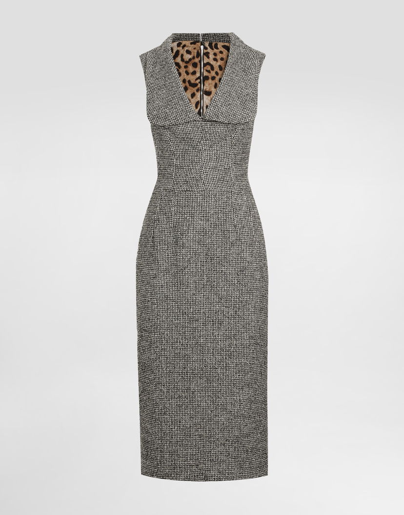 Pокля Dolce & Gabbana Dolce & Gabbana Dotted Wool Blend Midi Dress Сиво | F6TVWTFMZATS8030