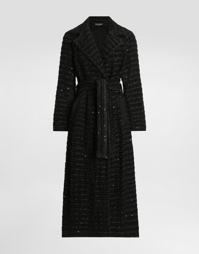 Dolce & Gabbana Tweed Coat with Micro-Sequin Embellishment