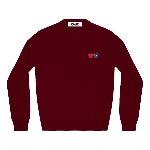 Пуловер Comme des Garçons COMME des GARCONS PLAY V-Neck Double Emblem Pullover Бургунди | AZ-N055-051-4