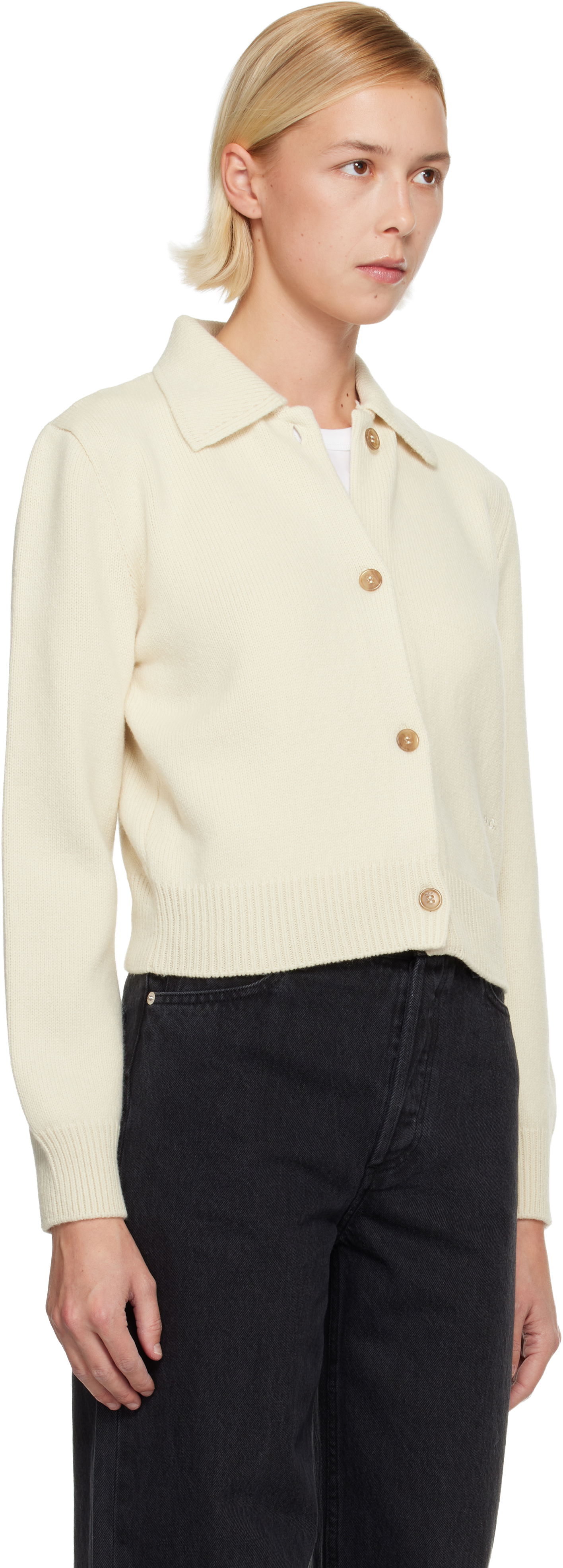 Пуловер A.P.C. Cropped Knit Polo Collar Cardigan Бяло | WVBDN-F22315, 1