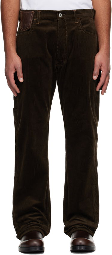 Панталони Junya Watanabe Junya Watanabe Cotton Corduroy & Leather Trousers Кафяво | WP-P026-051, 0