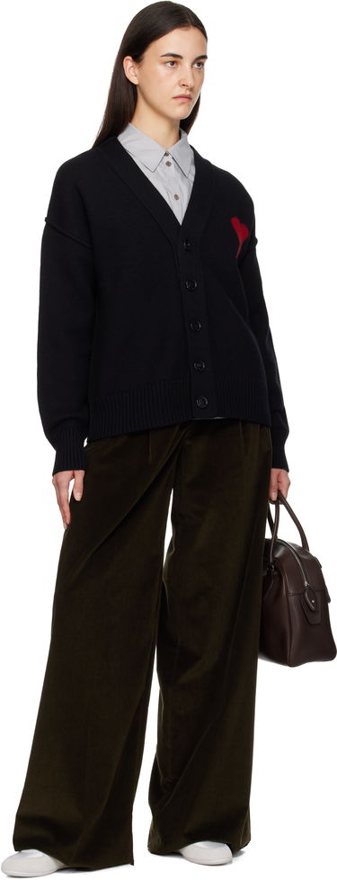 Пуловер AMI Wool Ami de Coeur Cardigan Черно | H25UKC367.018, 3