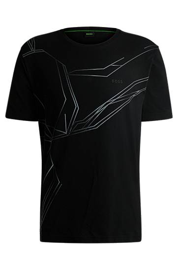 Тениска BOSS Stretch Cotton Tee with Geometric Print Черно | 50542048, 0