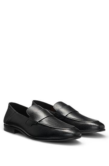Кецове и обувки BOSS Tumbled Leather Penny Loafers Черно | 50548074