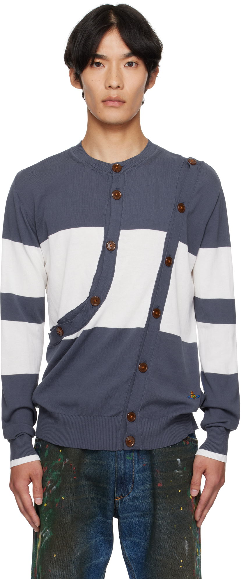 Пуловер Vivienne Westwood Vivienne Westwood Ollie Striped Cardigan Тъмно синьо | 2701002H-Y003F-