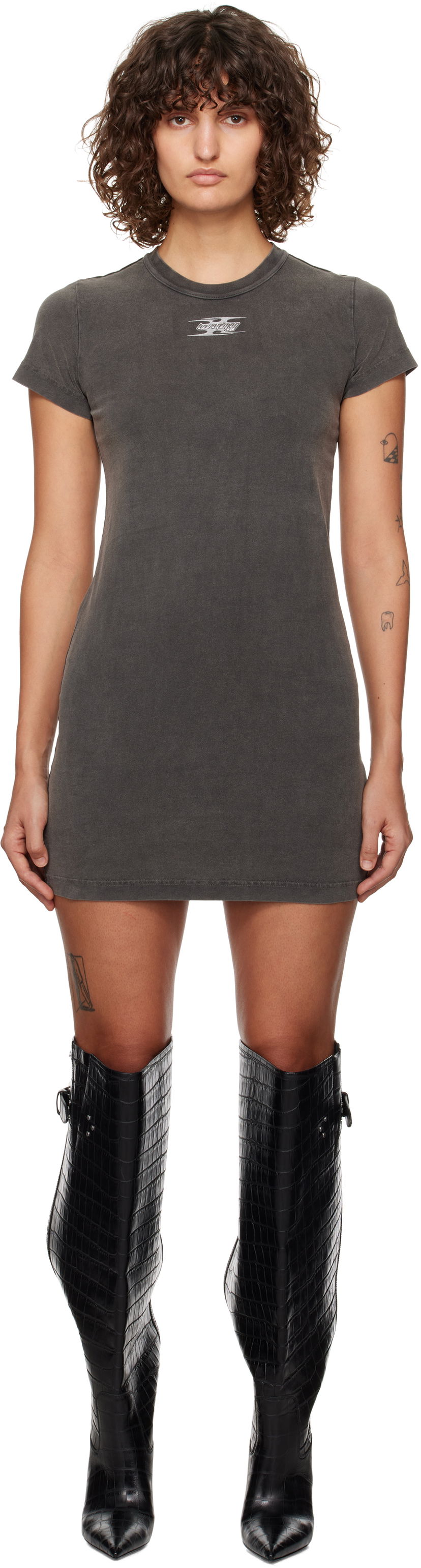 Pокля Alexander Wang Logo-Embossed Mini Dress Сиво | 4CC4246283