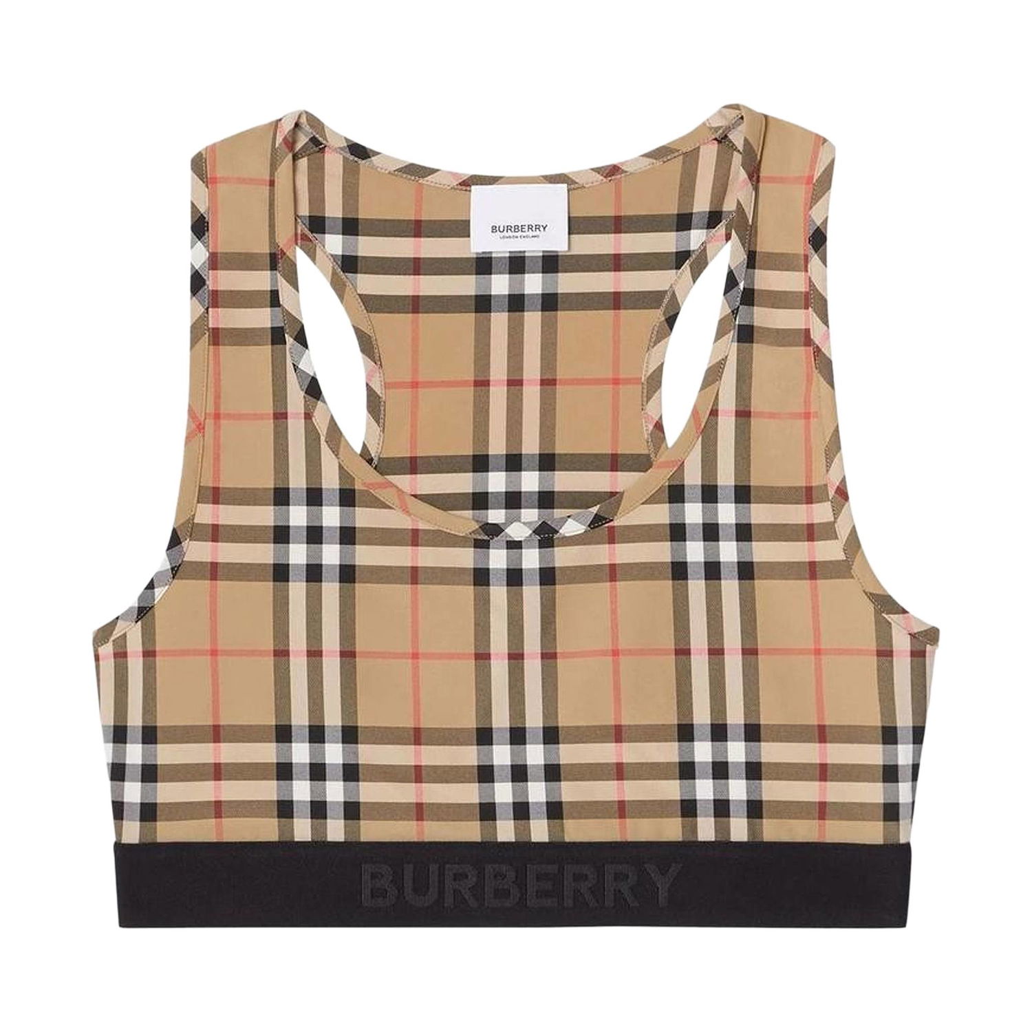 Съкратен топ Burberry Logo Detail Vintage Check Bra Top Бежово | 8049477, 1