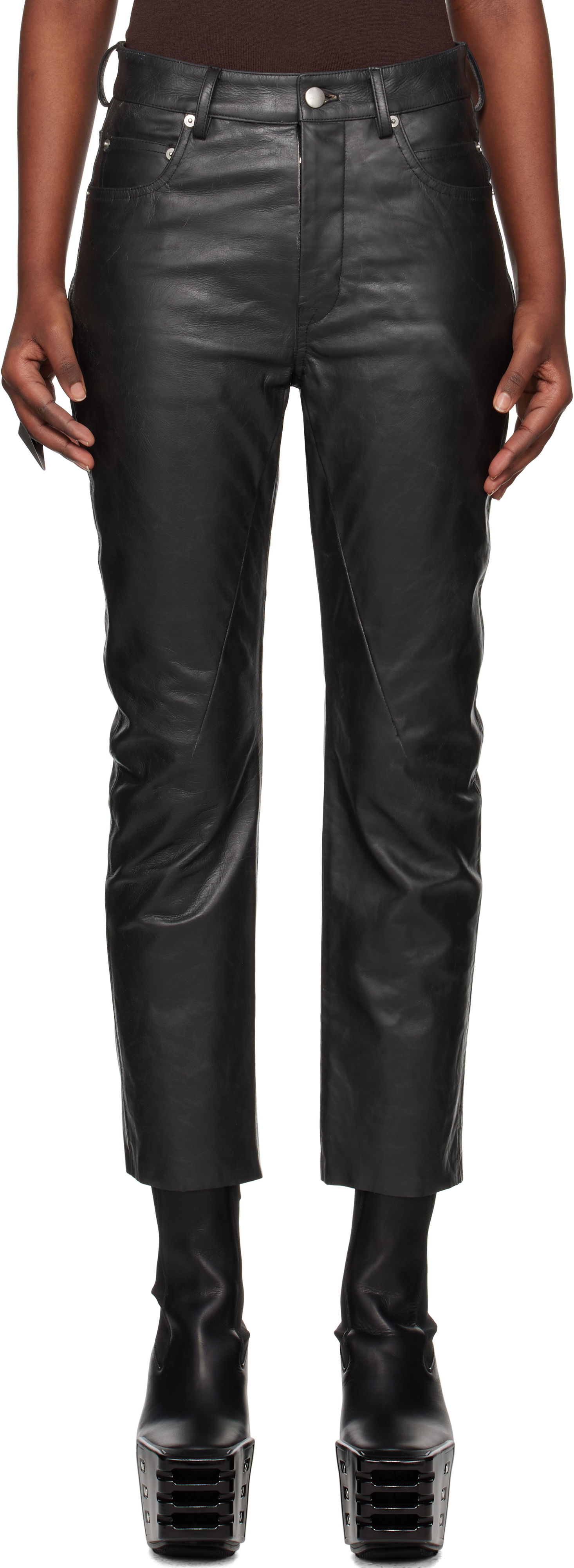 Панталони Rick Owens Rick Owens Hollywood Detroit Cut Leather Pants Черно | RP01E7324 LTP, 0