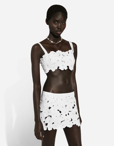 Пола Dolce & Gabbana Cotton Miniskirt With Floral Embroidery And Rhinestone Embellishment Бяло | F4CC8ZGDCKAW0800, 3