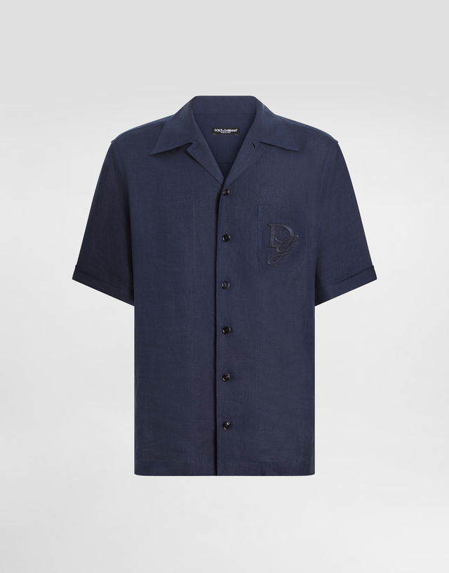 Dolce & Gabbana Linen Shirt with DG Logo Embroidery