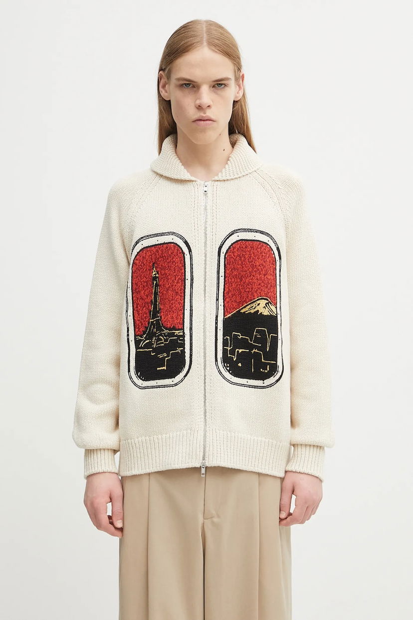 Пуловер KENZO City Landmark Graphic Zipped Wool Cardigan Бяло | FF65CA7453CF