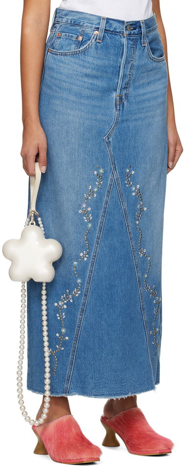 Пола Anna Sui Embroidered Denim Midi Skirt Синьо | 0123F10, 1