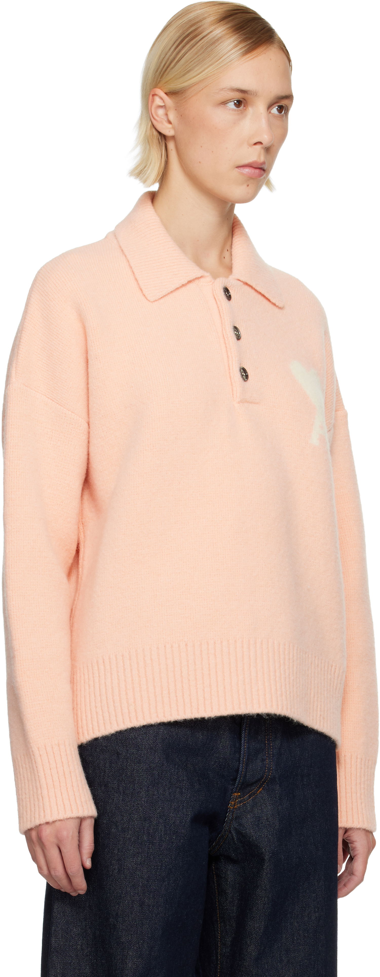 Поло тениска AMI Alpaca Long Sleeves Ami de Coeur Polo Розово | H25UPL408.KN0135, 1