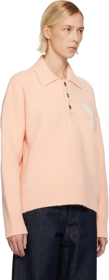 Поло тениска AMI Alpaca Long Sleeves Ami de Coeur Polo Розово | H25UPL408.KN0135, 1