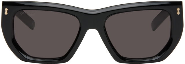 Gucci Black Rivetto Geometrical Acetate Sunglasses