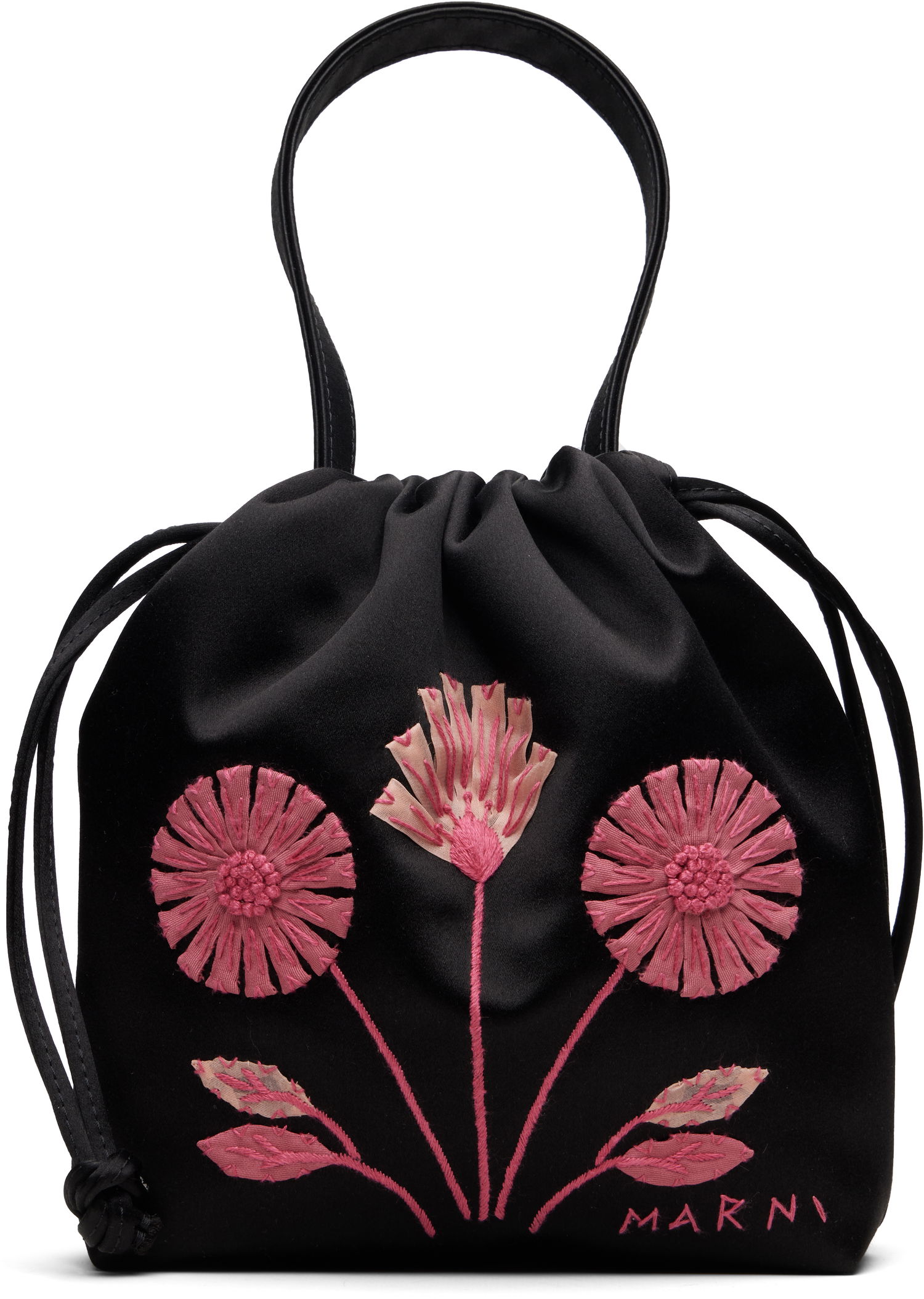 Дамска чанта Marni Small Scrunchie Floral Embroidered Drawstring Pouch Черно | BMMP0164L0 P8534, 0