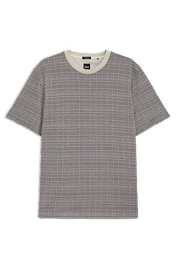 Тениска BOSS Mercerized Cotton T-Shirt with Grid Pattern Бежово | 50543401