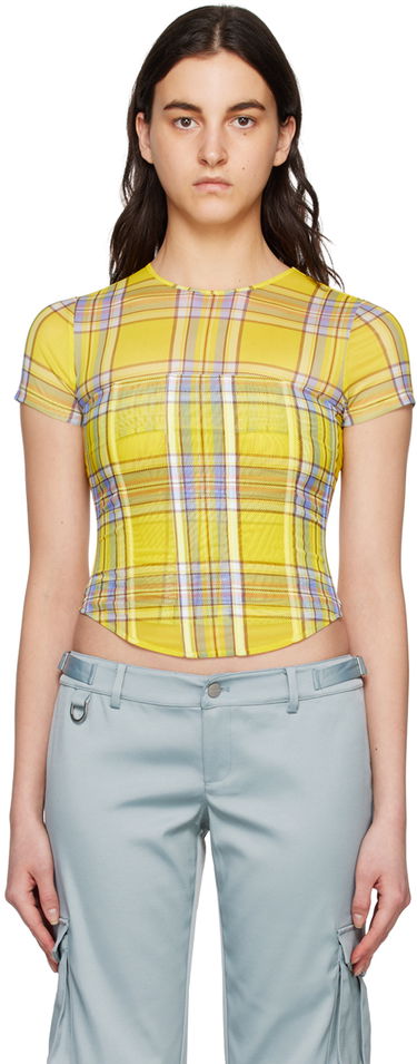 Съкратен топ Miaou Miaou Peri Plaid Corset T-Shirt Жълто | 7018PM1DNP, 0