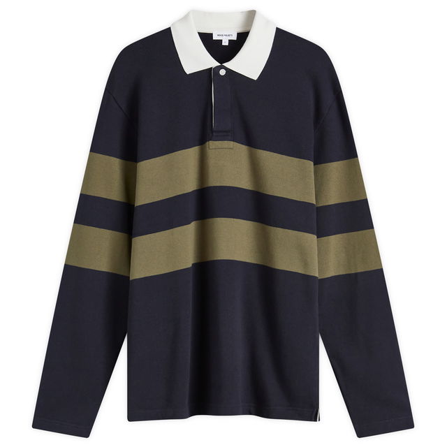 Brushed Stripe Rugby Polo Navy Large