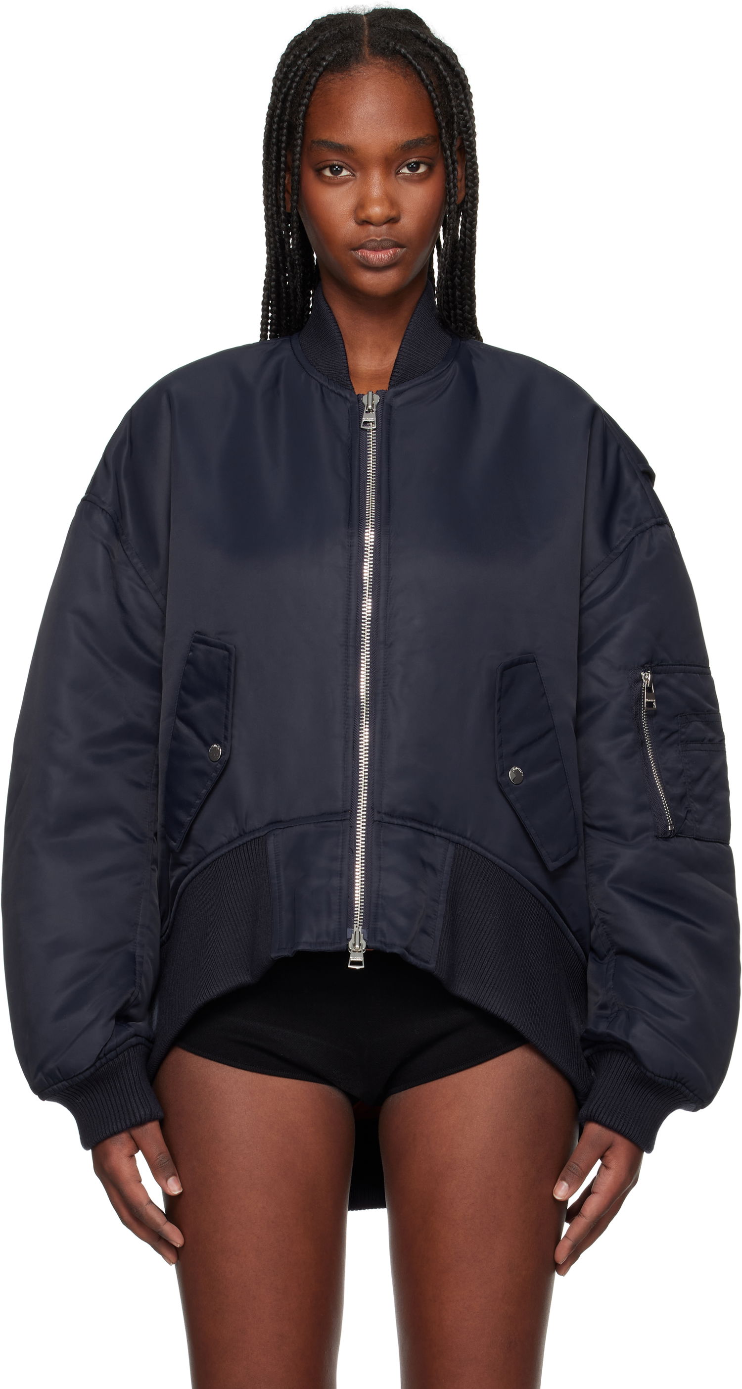 Яке бомбър JW Anderson JW Anderson Oversized Bomber Jacket with Curved Hem Тъмно синьо | JK0381-PG1696, 0